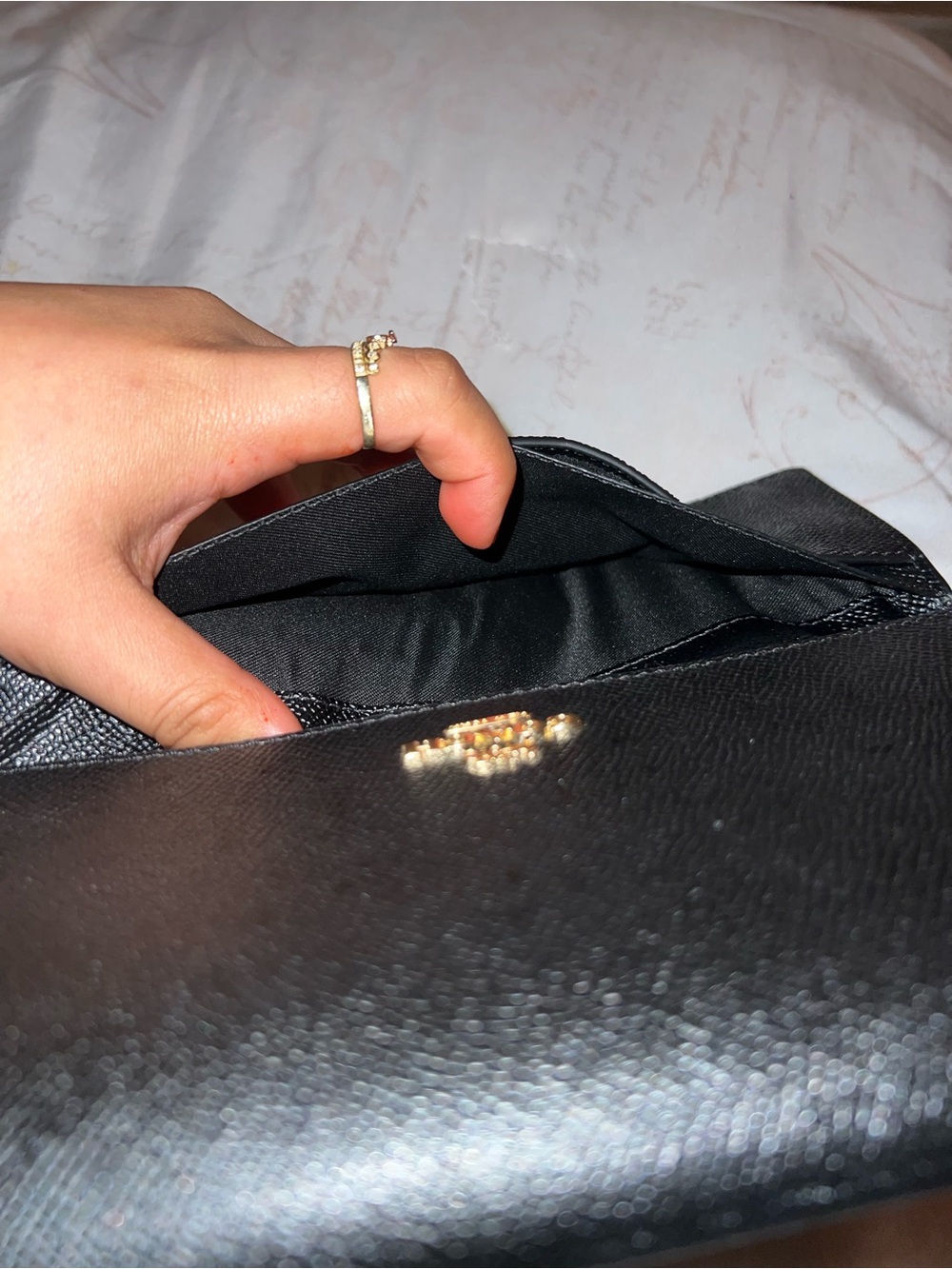 Coach Slim Black Trifold Pebbled Leather Long Wallet with Gold Logo - Picture 4 of 11